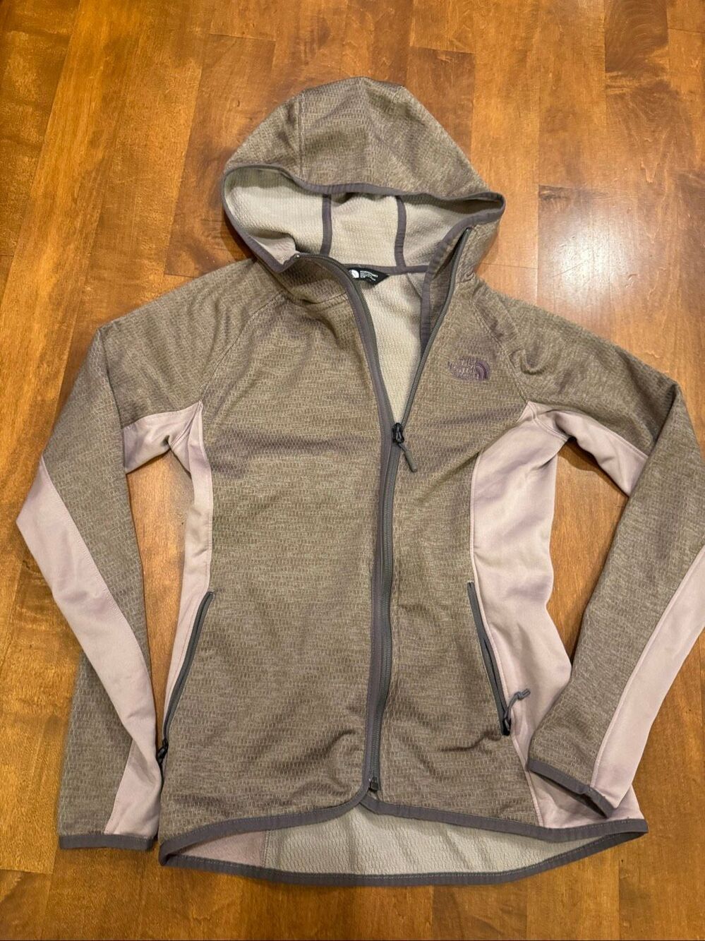 The North Face Women’s Small Hooded Fleece Jacket Brown Full Zip Waffle